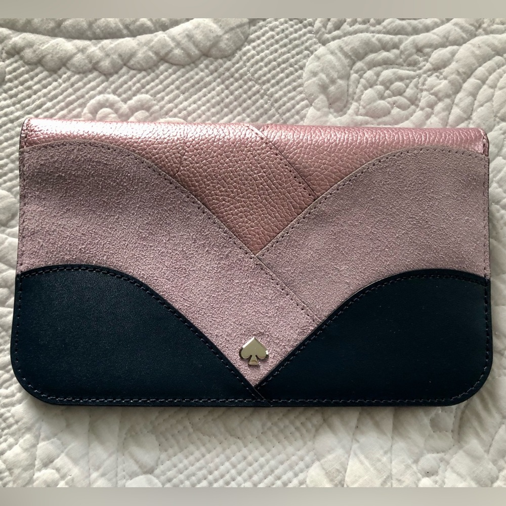 Kate Spade New York Blue & Purple Nadine Patchwork Leather & Suede Clutch Wallet
